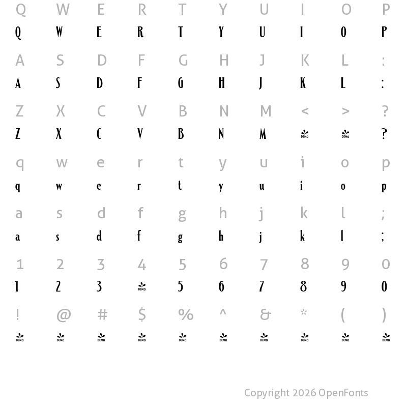 Character Map of FONTSPRING DEMO - Alathena ExtBd Regular