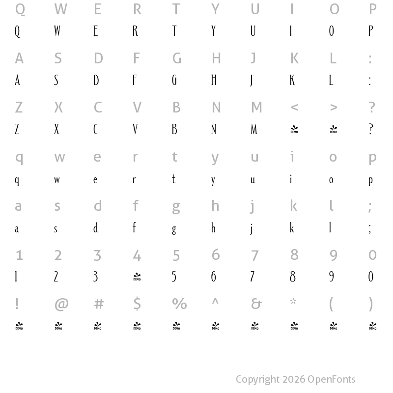 Character Map of FONTSPRING DEMO - Alathena Light Regular