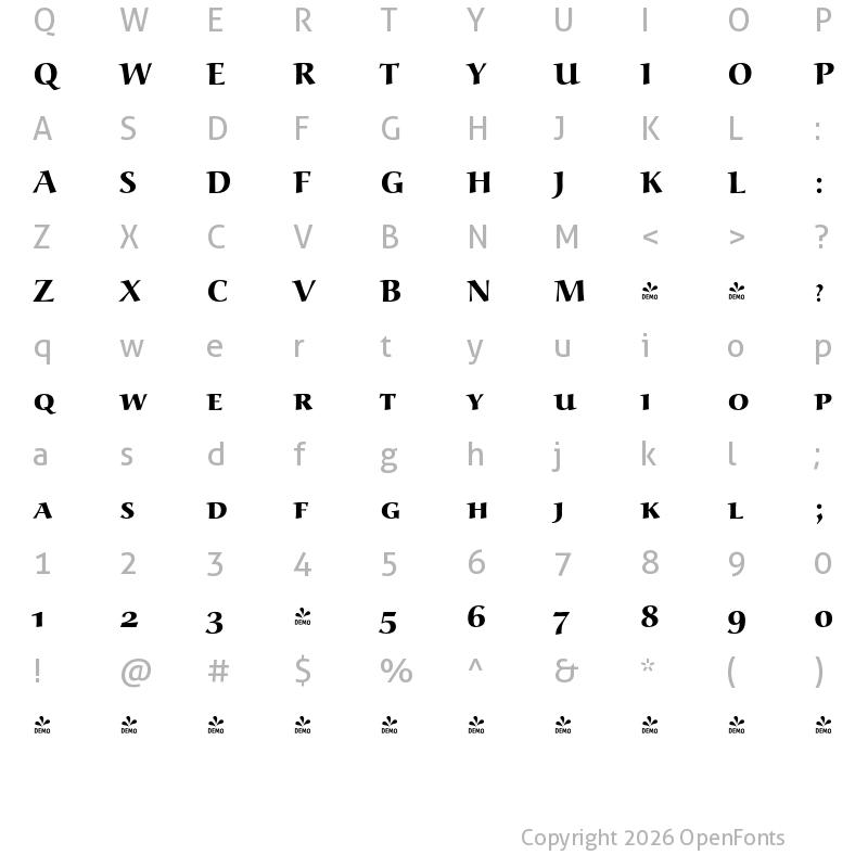 Character Map of FONTSPRING DEMO - Aldebaran Pro Caps Bold