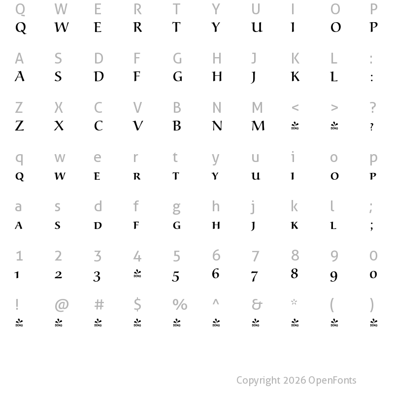 Character Map of FONTSPRING DEMO - Aldebaran Pro Caps Regular