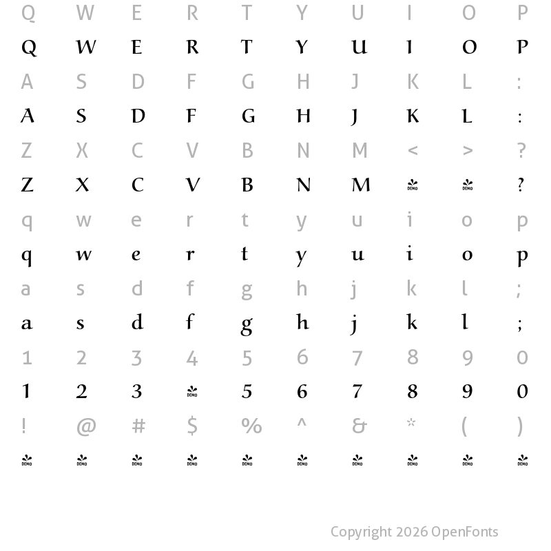 Character Map of FONTSPRING DEMO - Aldebaran Pro Regular