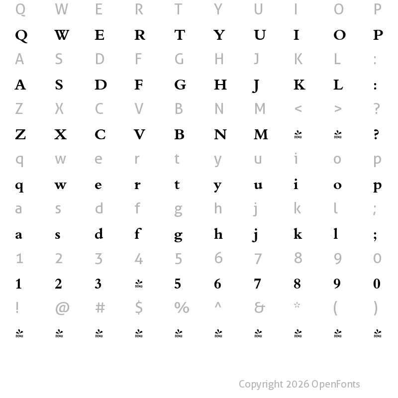 Character Map of FONTSPRING DEMO - Aldine 401 BT Bold