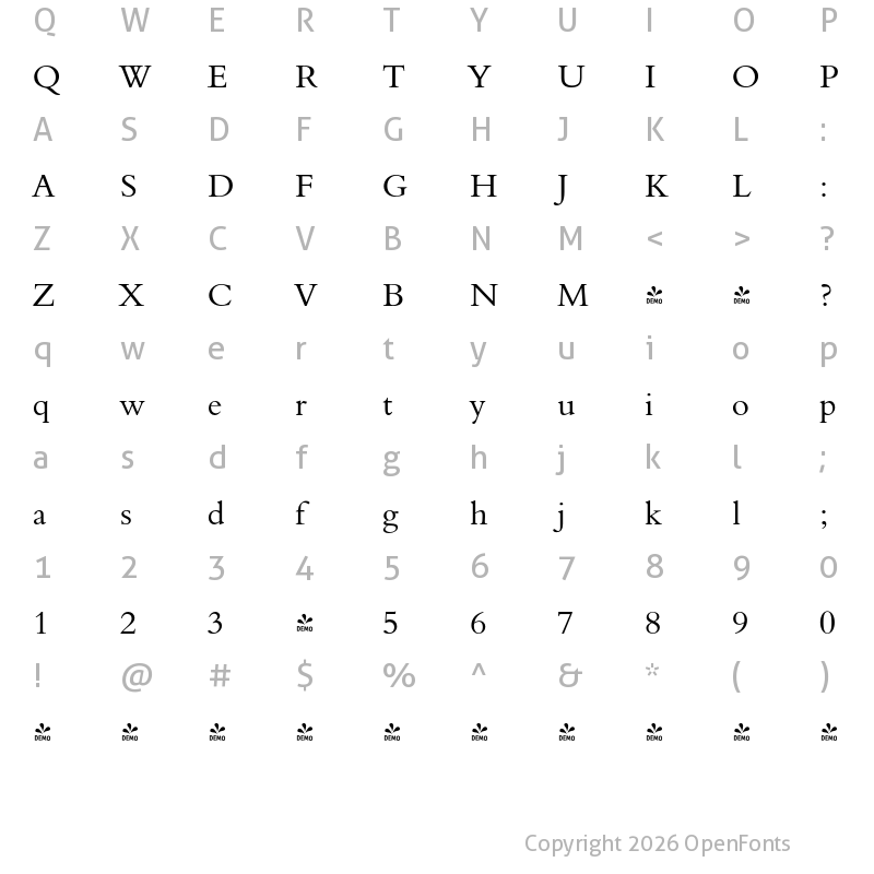 Character Map of FONTSPRING DEMO - Aldine 401 BT Regular