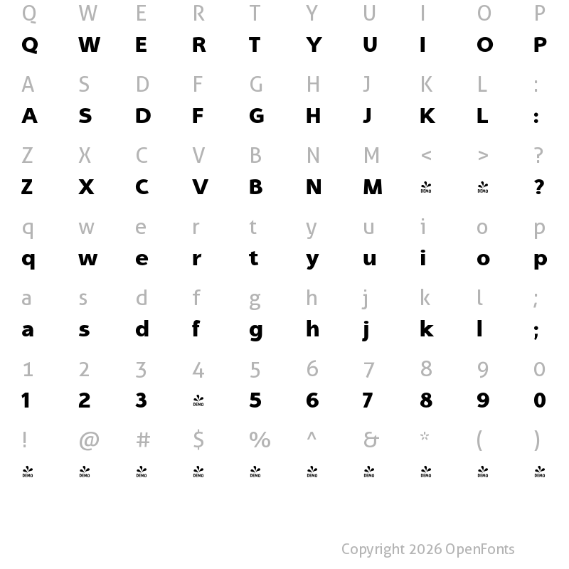 Character Map of FONTSPRING DEMO - Aleante Sans Black Regular