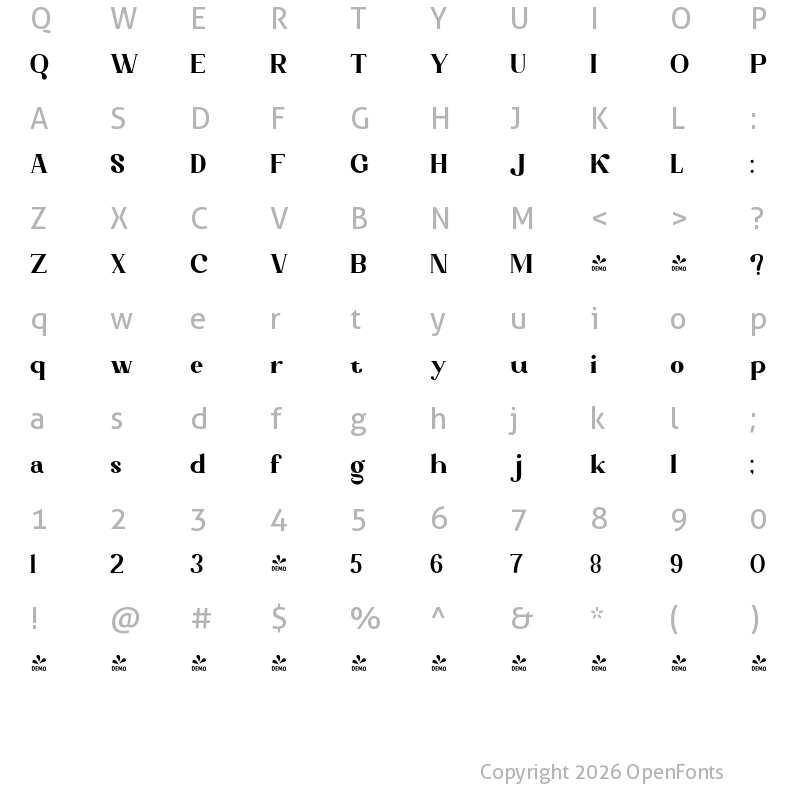 Character Map of FONTSPRING DEMO - Alegvierk Regular