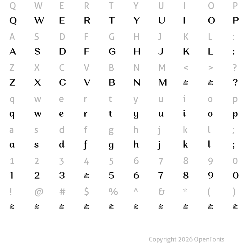 Character Map of FONTSPRING DEMO - Alethia Next Med Upr Regular