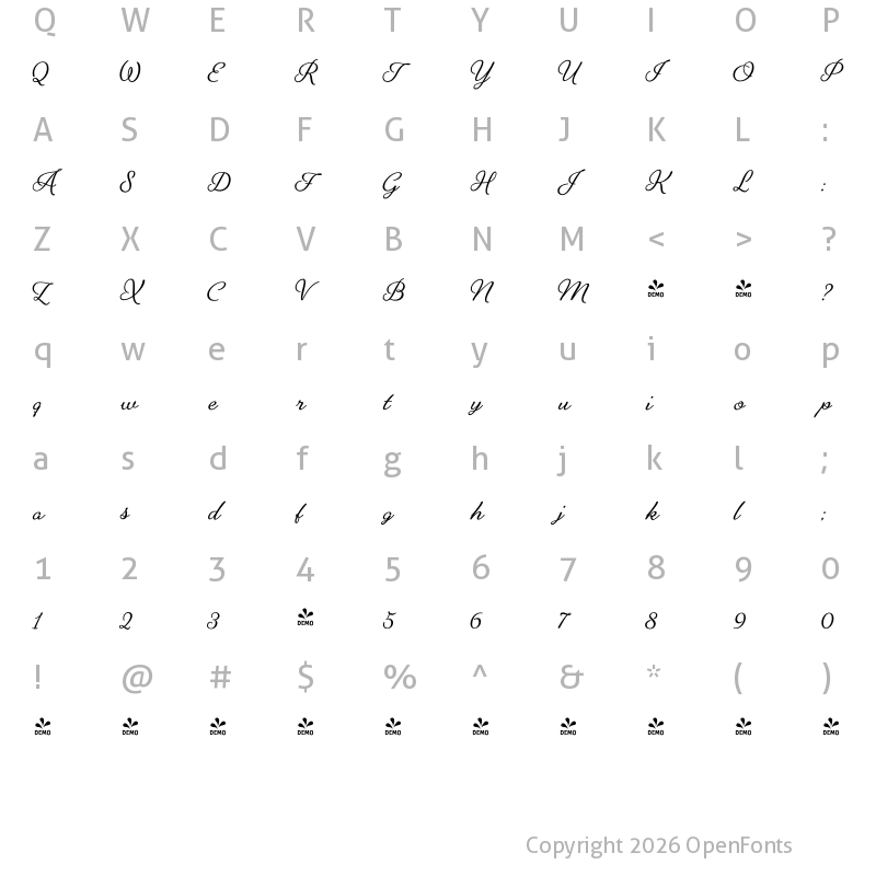 Character Map of FONTSPRING DEMO - Alfons Brush Regular