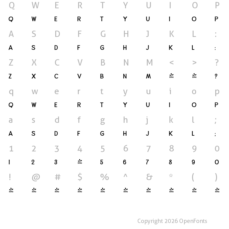 Character Map of FONTSPRING DEMO - Alfons Display Regular