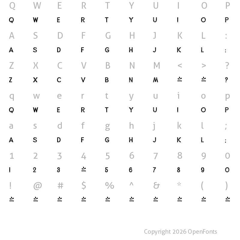 Character Map of FONTSPRING DEMO - Alfons DisplayP Regular