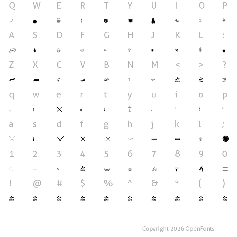 Character Map of FONTSPRING DEMO - Alfons Extras Regular