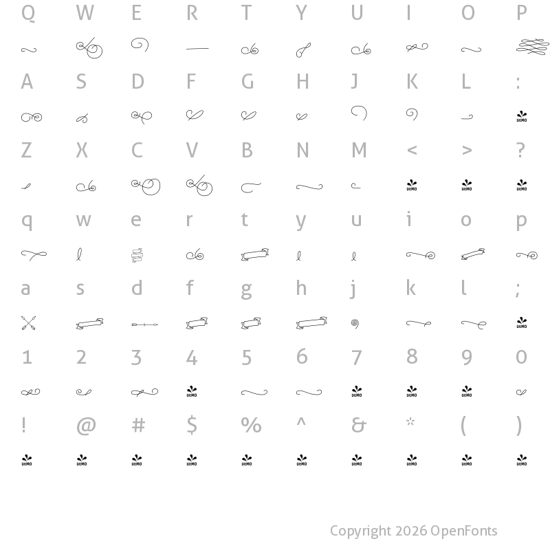 Character Map of FONTSPRING DEMO - Alfons Ornaments Light Regular