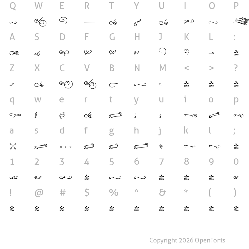Character Map of FONTSPRING DEMO - Alfons Ornaments Medium Regular