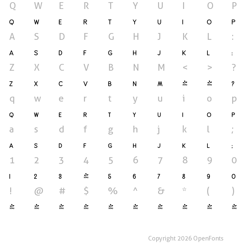 Character Map of FONTSPRING DEMO - Alfons Sans Bold Regular