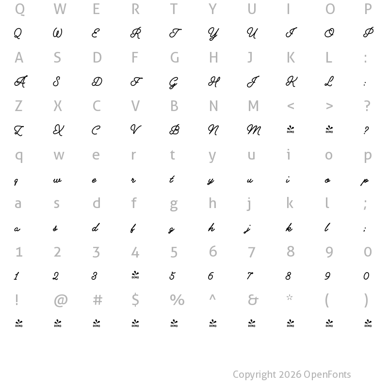 Character Map of FONTSPRING DEMO - Alfons Script Black Regular