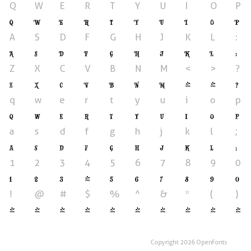Character Map of FONTSPRING DEMO - Alfons Slab Printed Regular