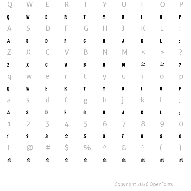 Character Map of FONTSPRING DEMO - Alfons Tiki Regular