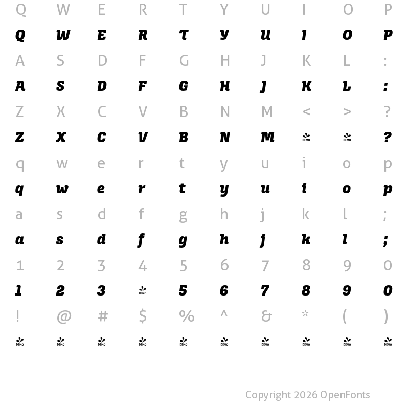 Character Map of FONTSPRING DEMO - Alianza Italic 900 900