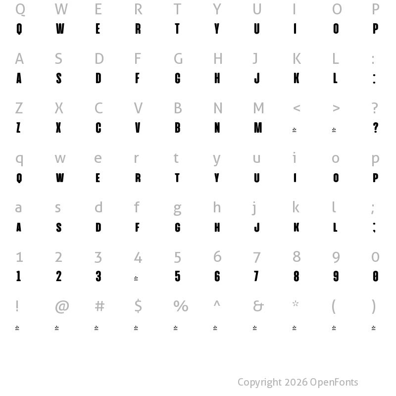 Character Map of FONTSPRING DEMO - Aliens & cows Heavy Regular