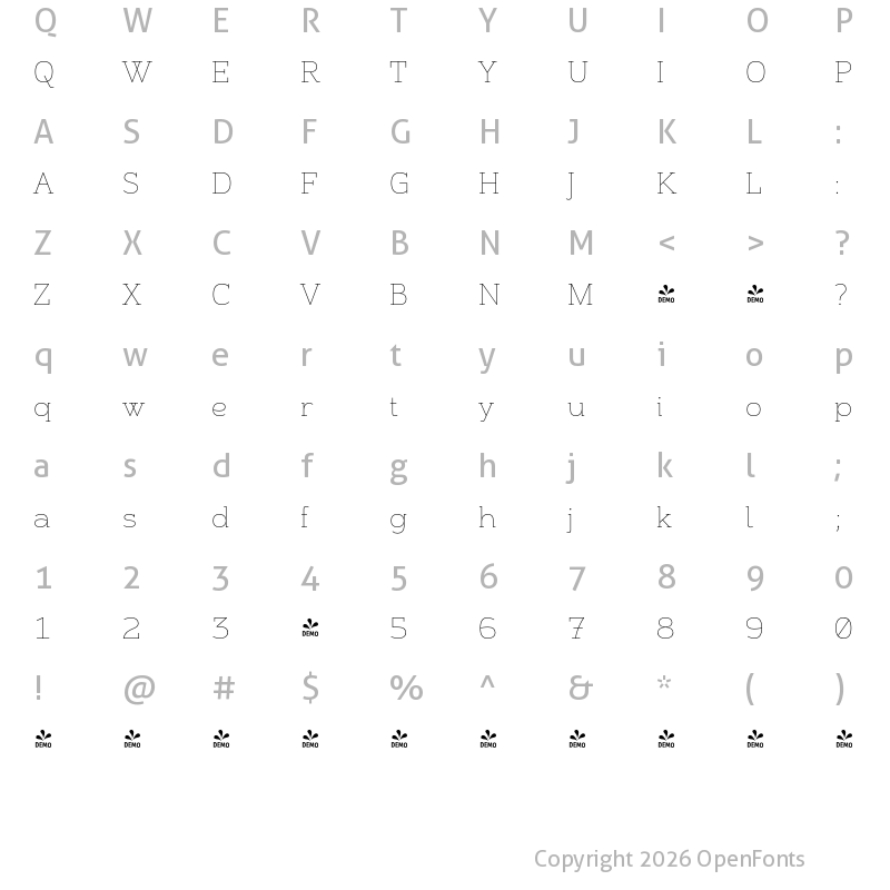 Character Map of FONTSPRING DEMO - Alight Slab Regular
