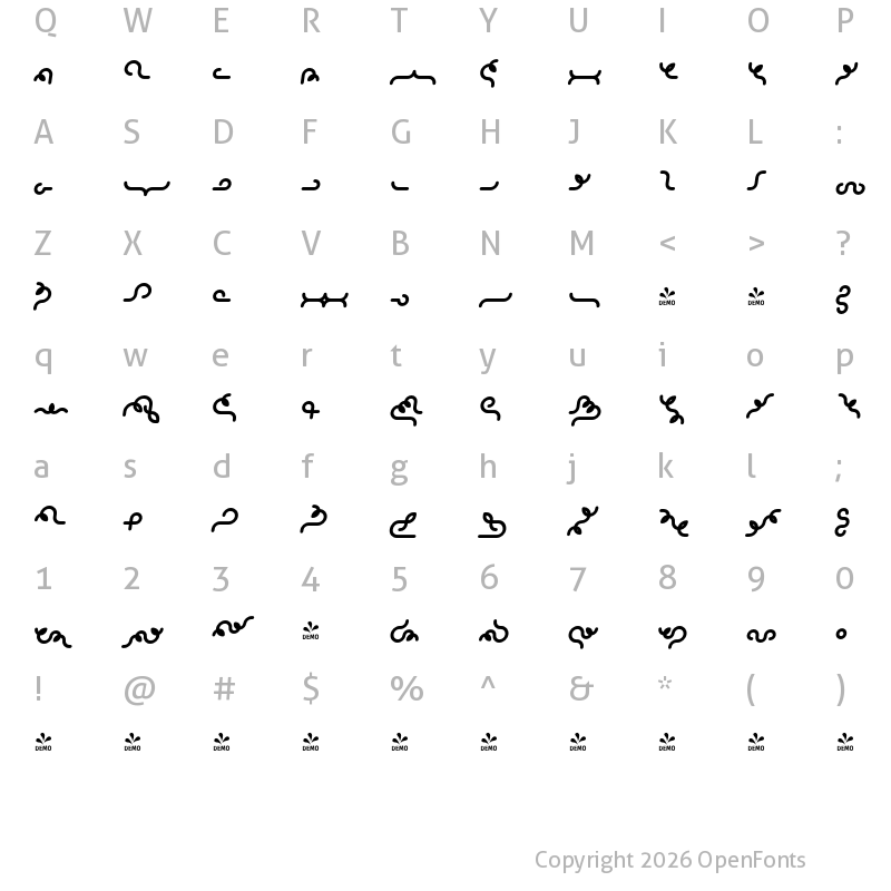 Character Map of FONTSPRING DEMO - Alio Decor Bold Italic