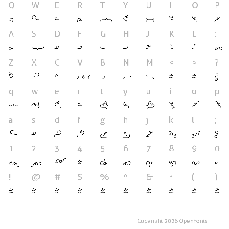 Character Map of FONTSPRING DEMO - Alio Decor Medium Italic