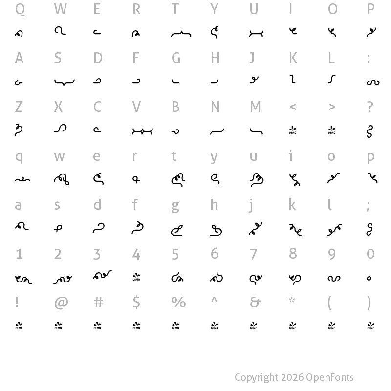 Character Map of FONTSPRING DEMO - Alio Decor SemiBold Italic