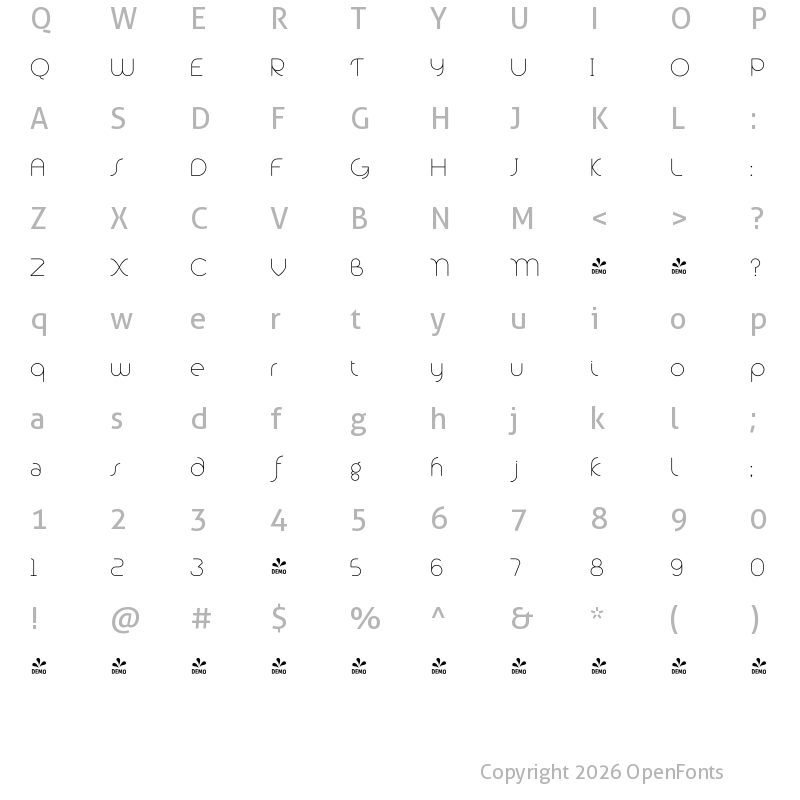 Character Map of FONTSPRING DEMO - Alio Pro Light Regular