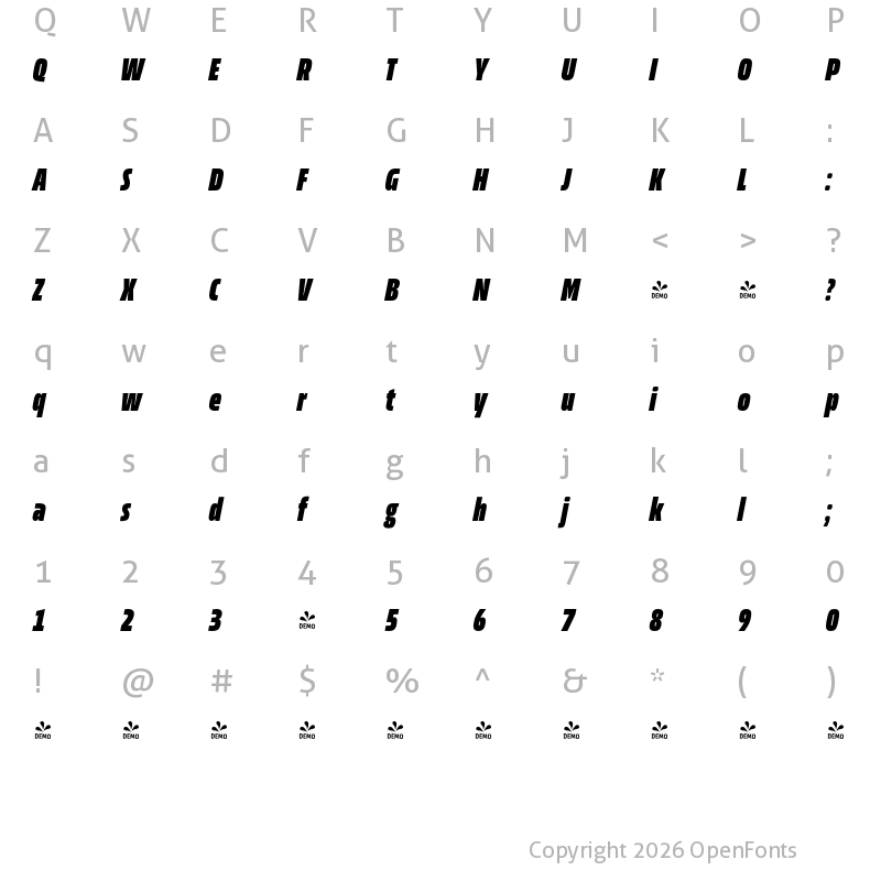 Character Map of FONTSPRING DEMO - Allotrope Compressed Black Italic