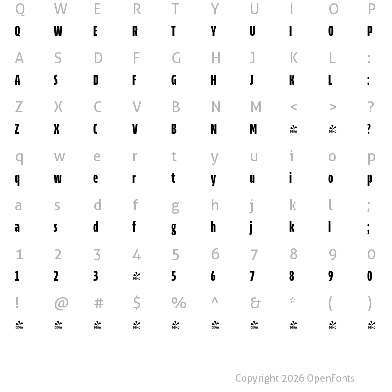 Character Map of FONTSPRING DEMO - Allotrope Compressed Bold