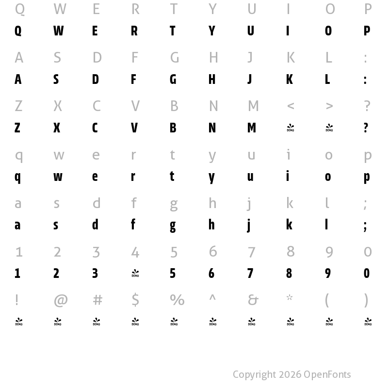 Character Map of FONTSPRING DEMO - Allotrope ExtraCondensed Bold