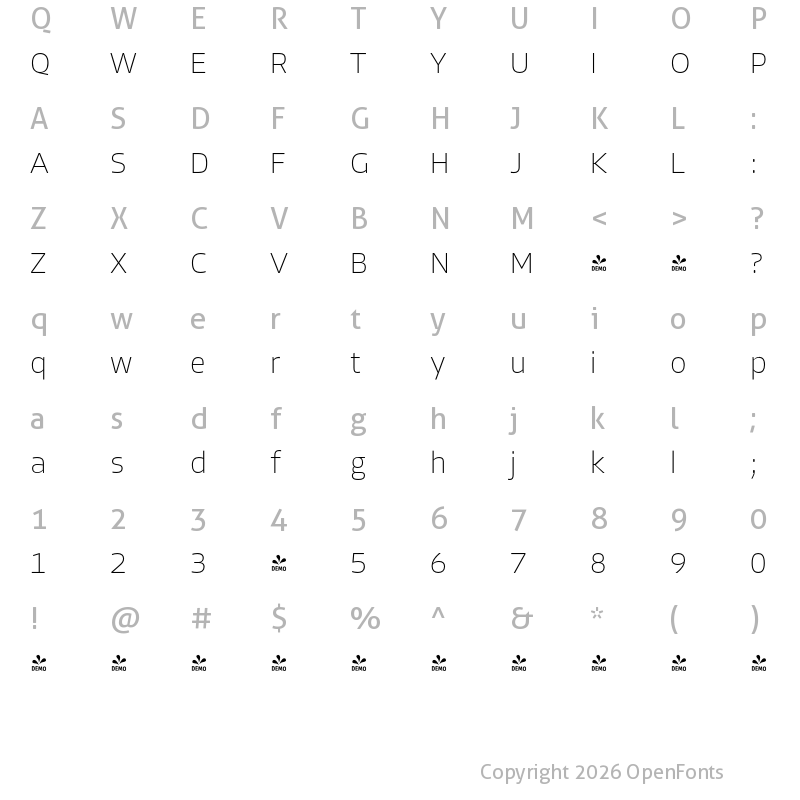 Character Map of FONTSPRING DEMO - Allotrope UltraLight Regular