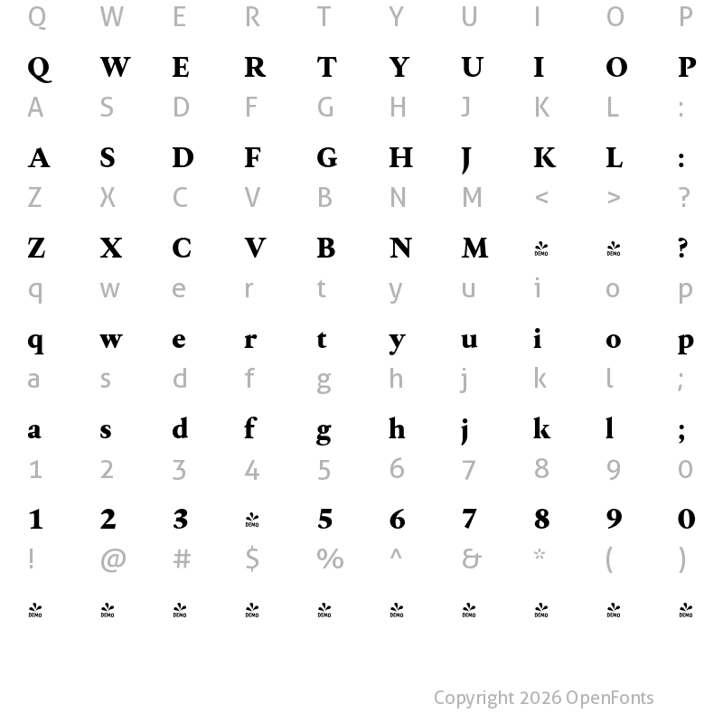 Character Map of FONTSPRING DEMO - Allrounder Antiqua Bold