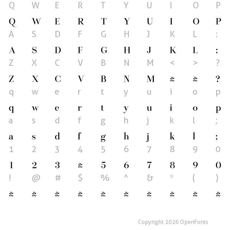 Character Map of FONTSPRING DEMO - Allrounder Didone Big Regular