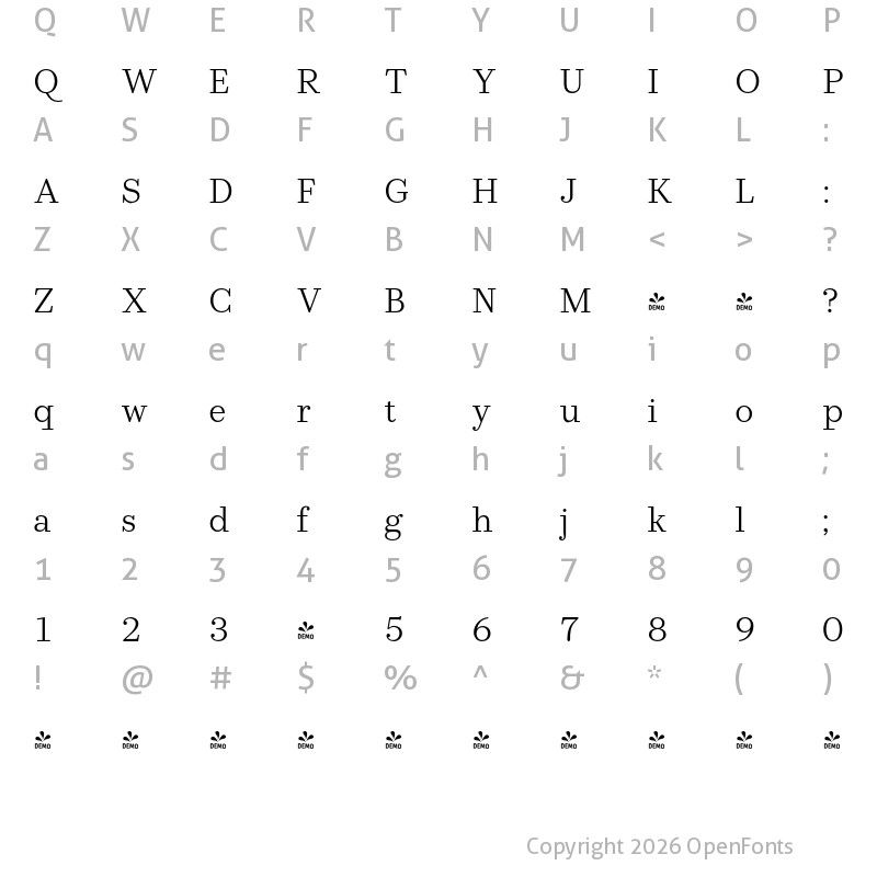 Character Map of FONTSPRING DEMO - Allrounder Didone Book Regular