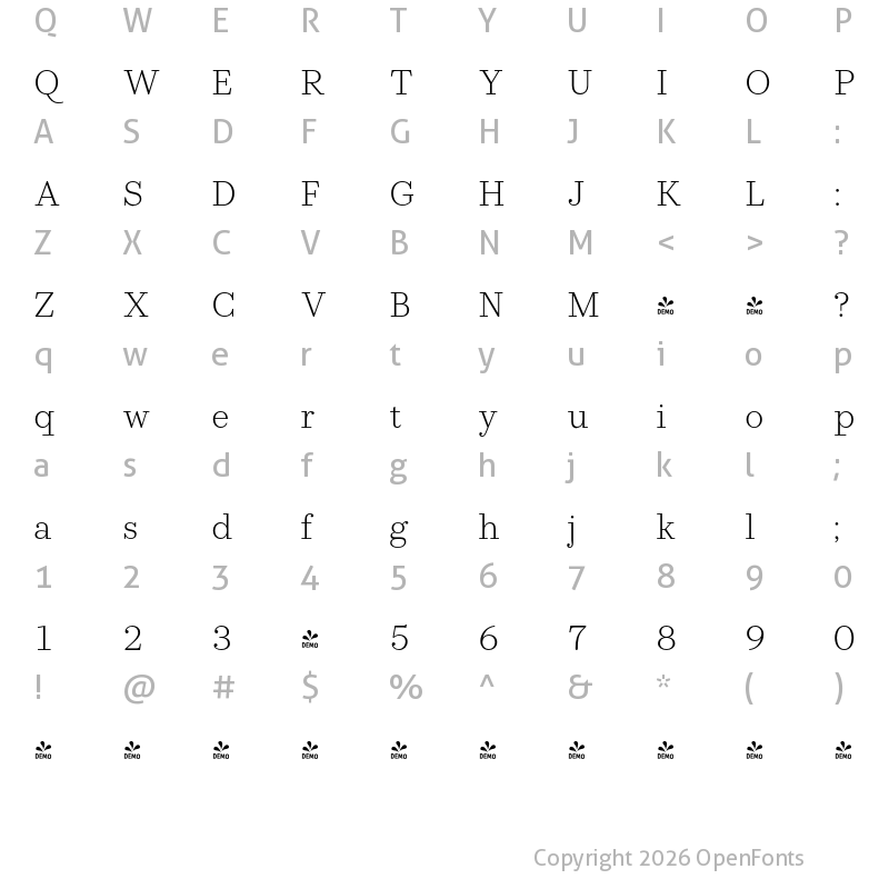 Character Map of FONTSPRING DEMO - Allrounder Didone Light Regular