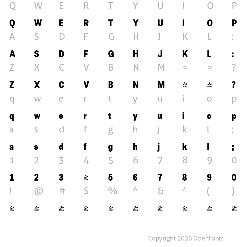 Character Map of FONTSPRING DEMO - Allrounder Grotesk Cmp XBold Regular