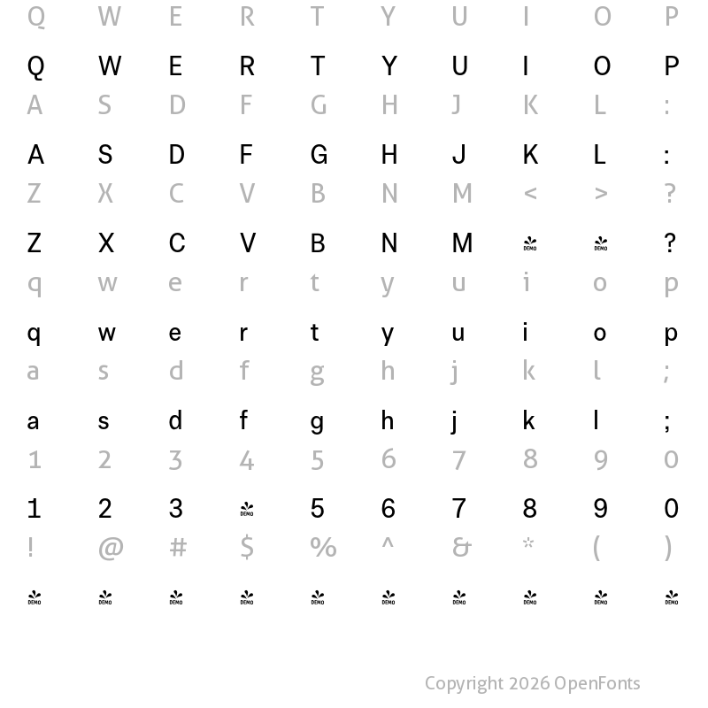 Character Map of FONTSPRING DEMO - Allrounder Grotesk Cnd Regular