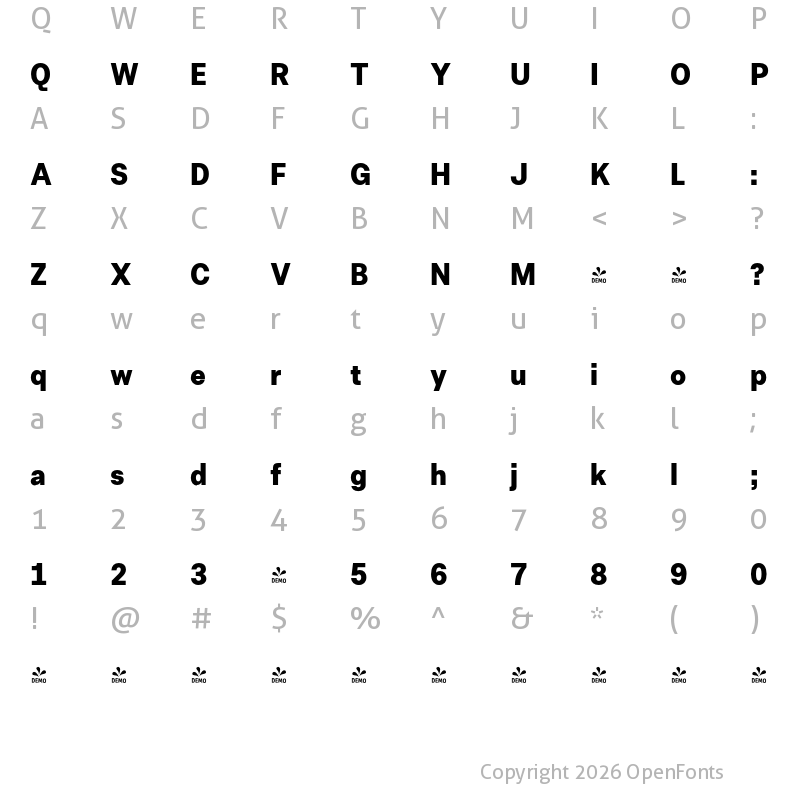 Character Map of FONTSPRING DEMO - Allrounder Grotesk Cnd XBold Regular