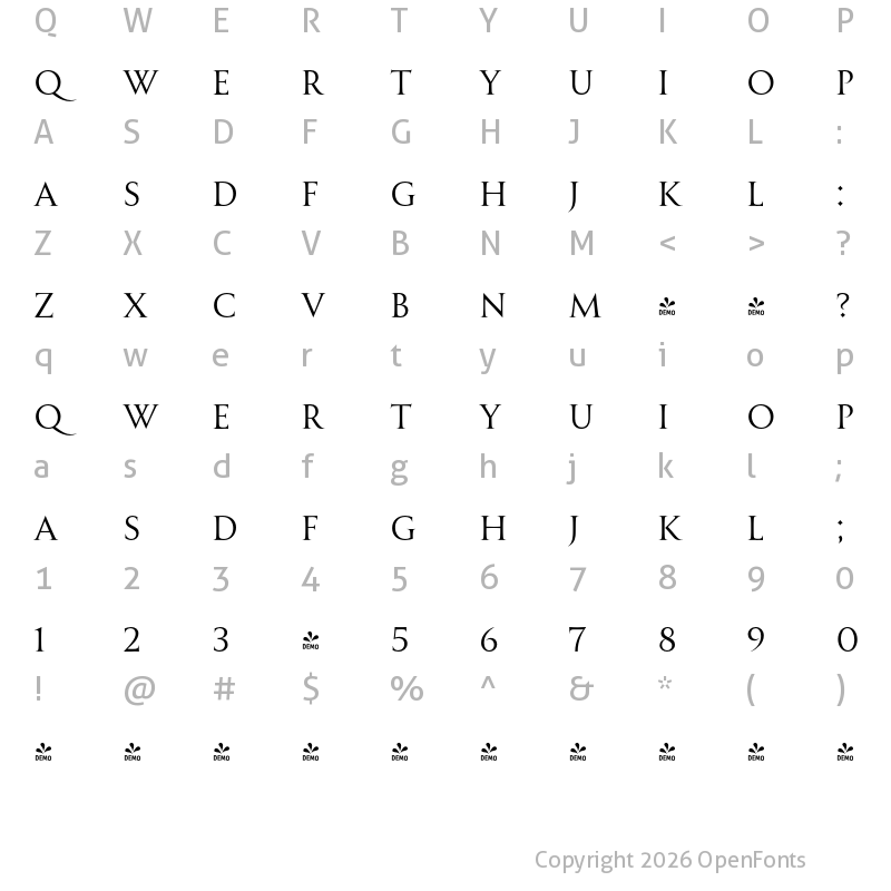 Character Map of FONTSPRING DEMO - Allrounder Monument Book Regular