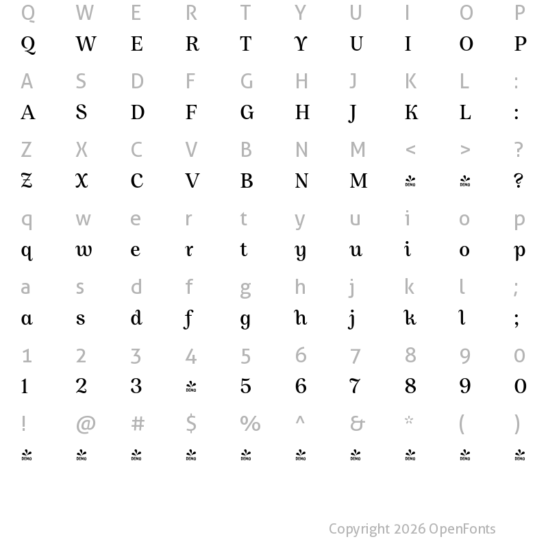 Character Map of FONTSPRING DEMO - Allust Regular