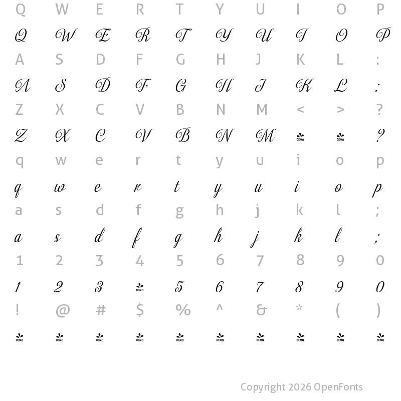 Character Map of FONTSPRING DEMO - Almibar Regular