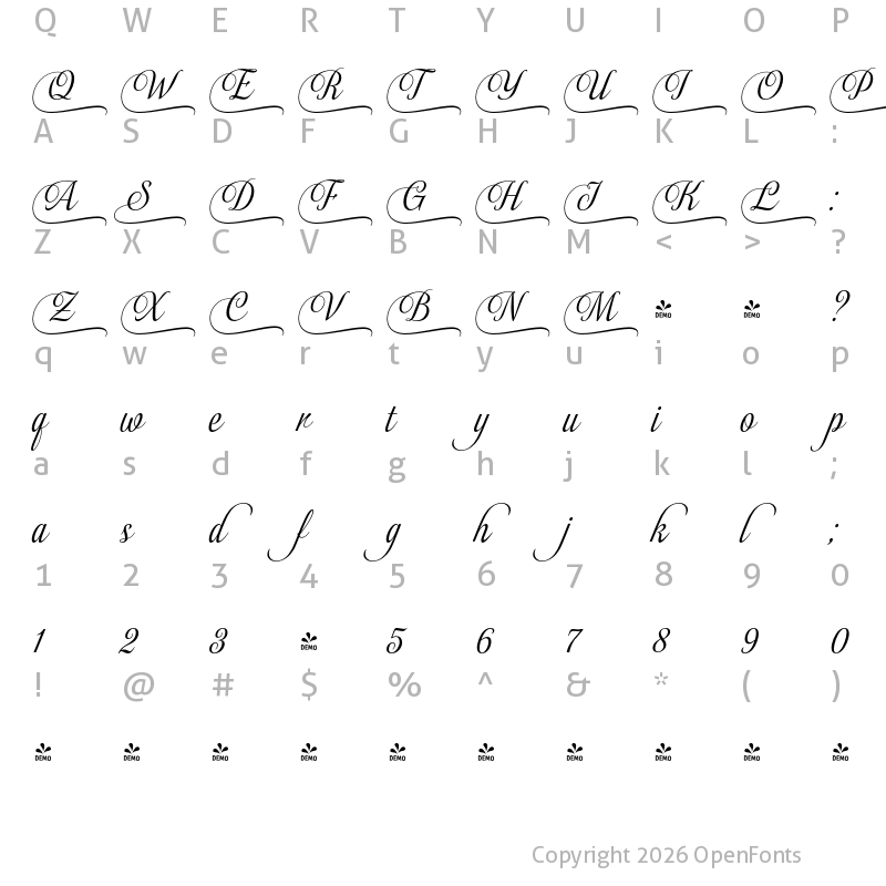 Character Map of FONTSPRING DEMO - Almibar Swash 1 Regular