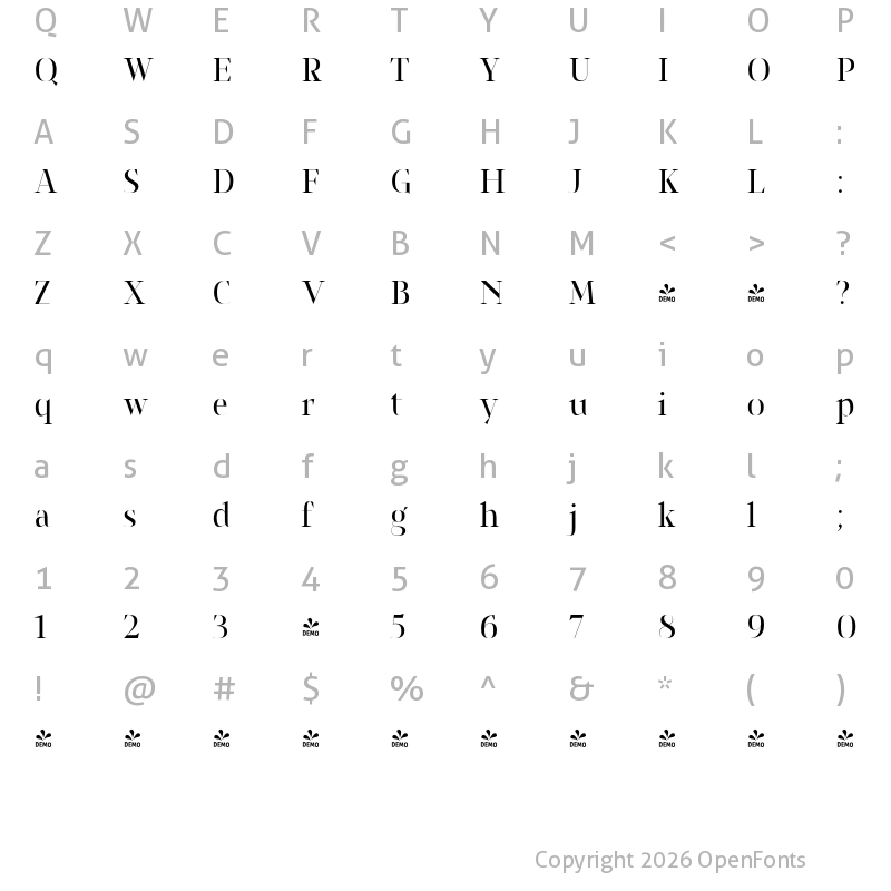 Character Map of FONTSPRING DEMO - Alonga Light Regular