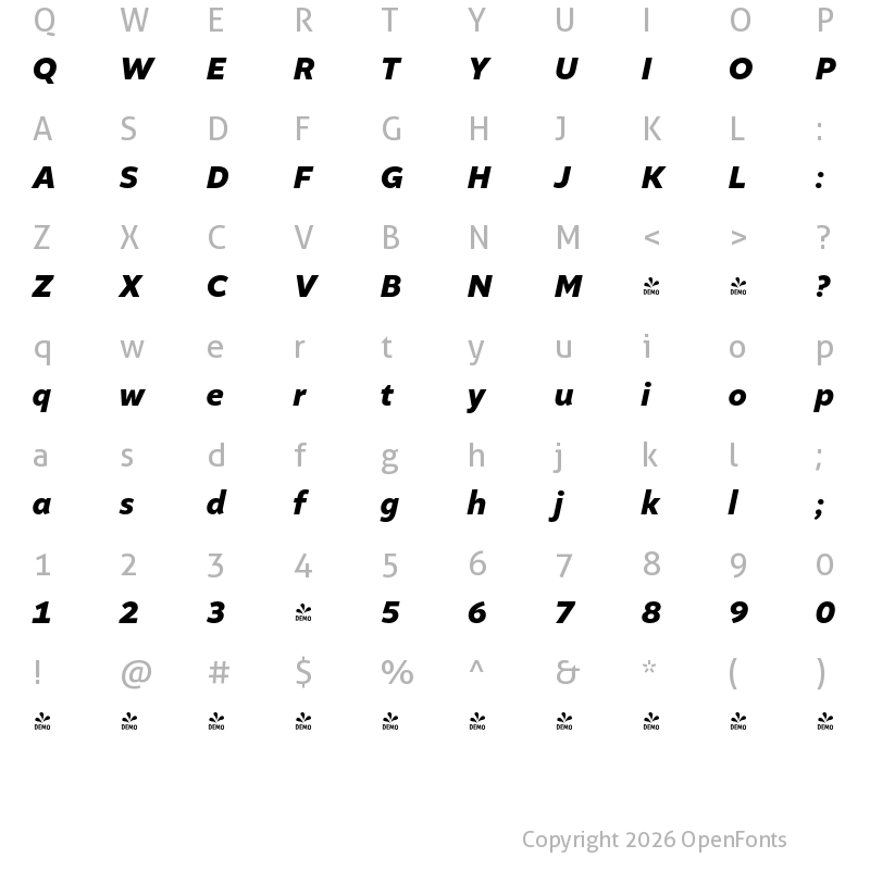 Character Map of FONTSPRING DEMO - Altivo Regular Bold Italic