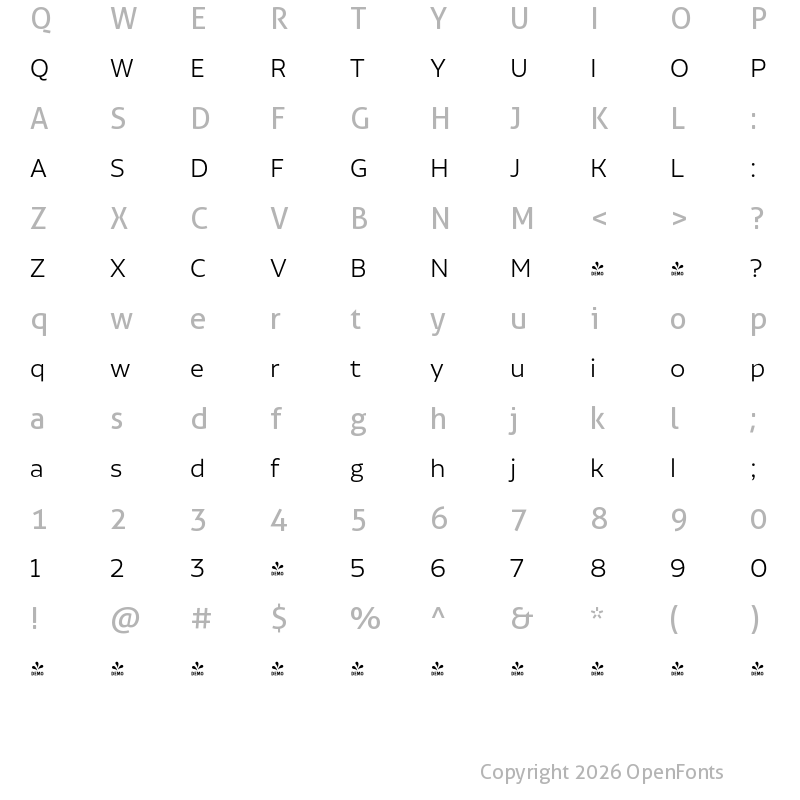 Character Map of FONTSPRING DEMO - Alvar Essential Light Regular