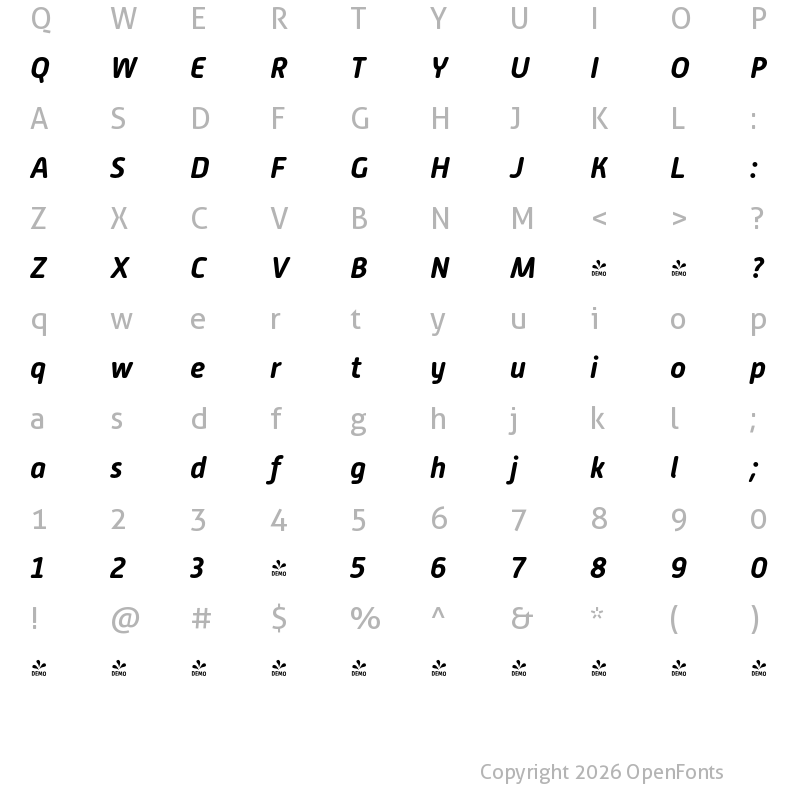 Character Map of FONTSPRING DEMO - Alwyn New Rounded Rg Bold Italic