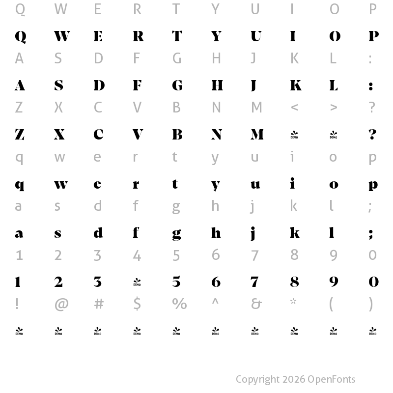 Character Map of FONTSPRING DEMO - Amarga ExtraBold Regular