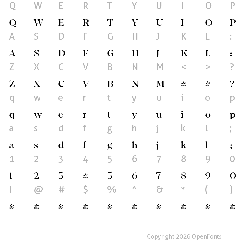 Character Map of FONTSPRING DEMO - Amarga Medium Regular