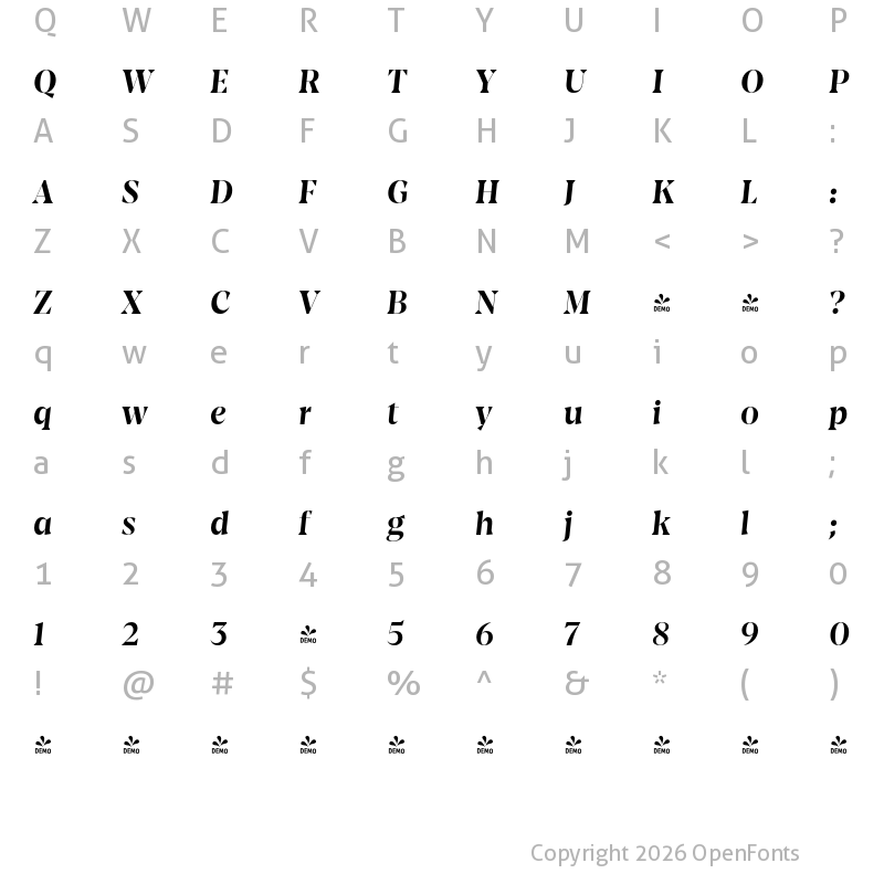 Character Map of FONTSPRING DEMO - Amarga SemiBold It Regular