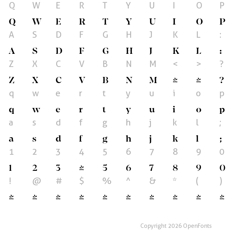 Character Map of FONTSPRING DEMO - Amarga SemiBold Regular